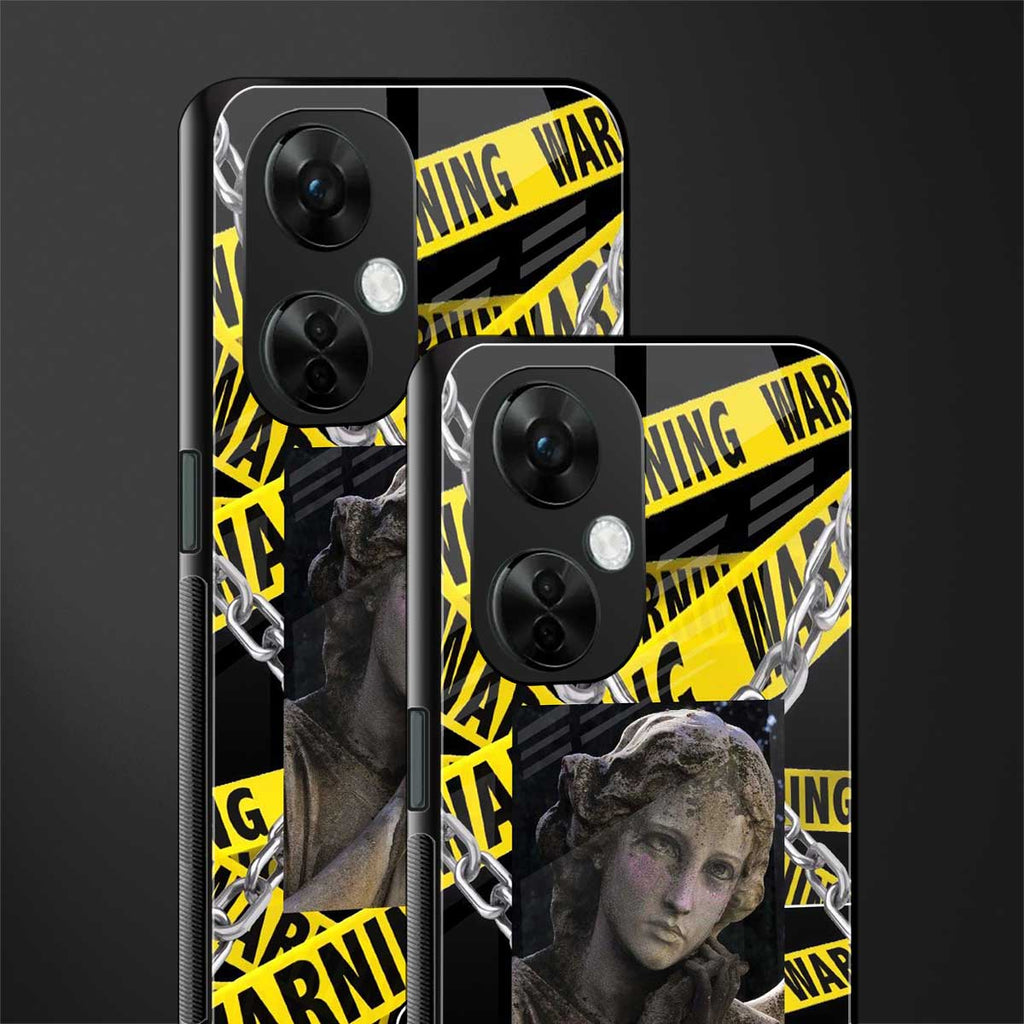 caution back phone cover | glass case for oneplus nord ce 3 lite