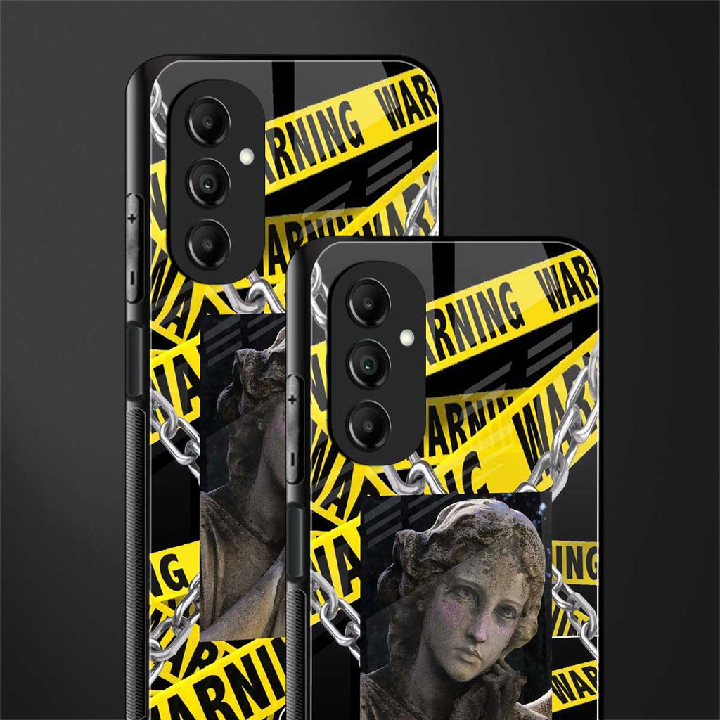 caution back phone cover | glass case for samsung galaxy a14 5g