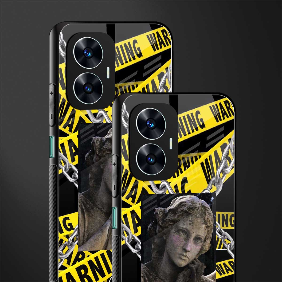 caution back phone cover | glass case for realme c55