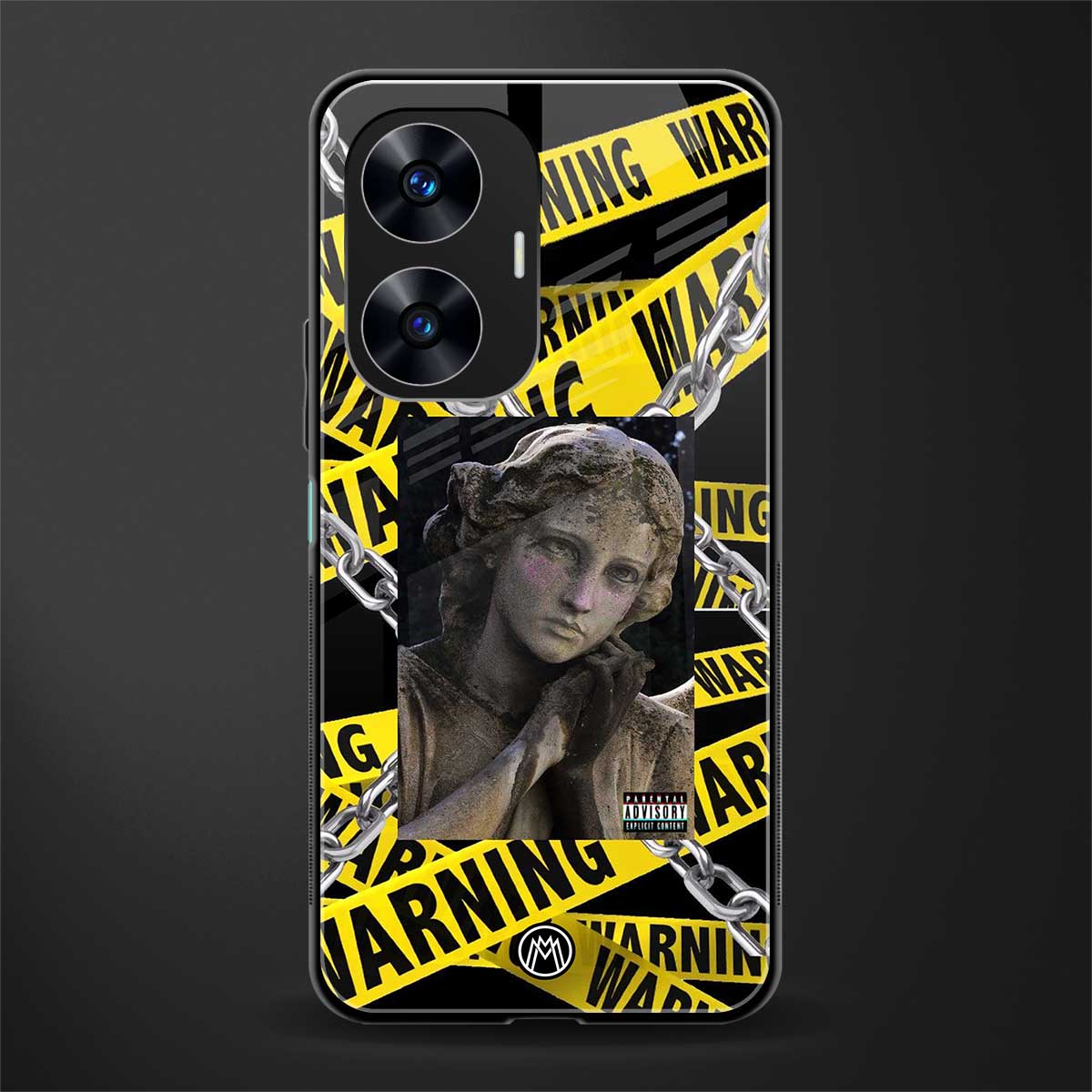 caution back phone cover | glass case for realme c55