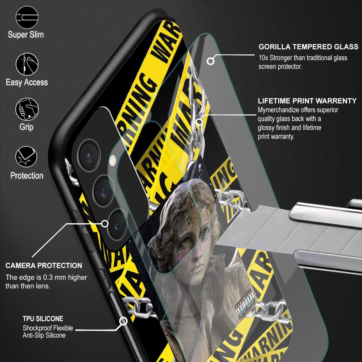 caution back phone cover | glass case for samsung galaxy s23 fe 5g