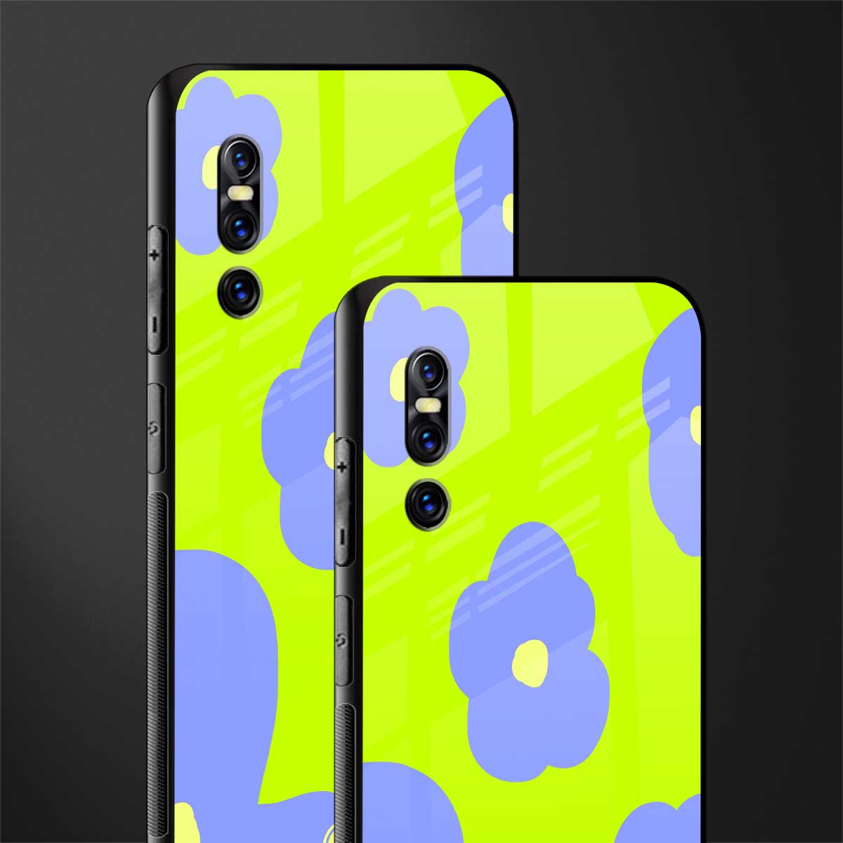 chartreuse arctic flowers glass case for vivo v15 pro image-2