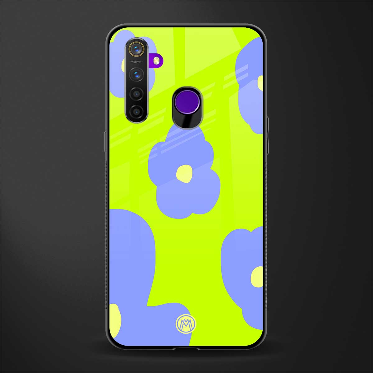chartreuse arctic flowers glass case for realme 5i image