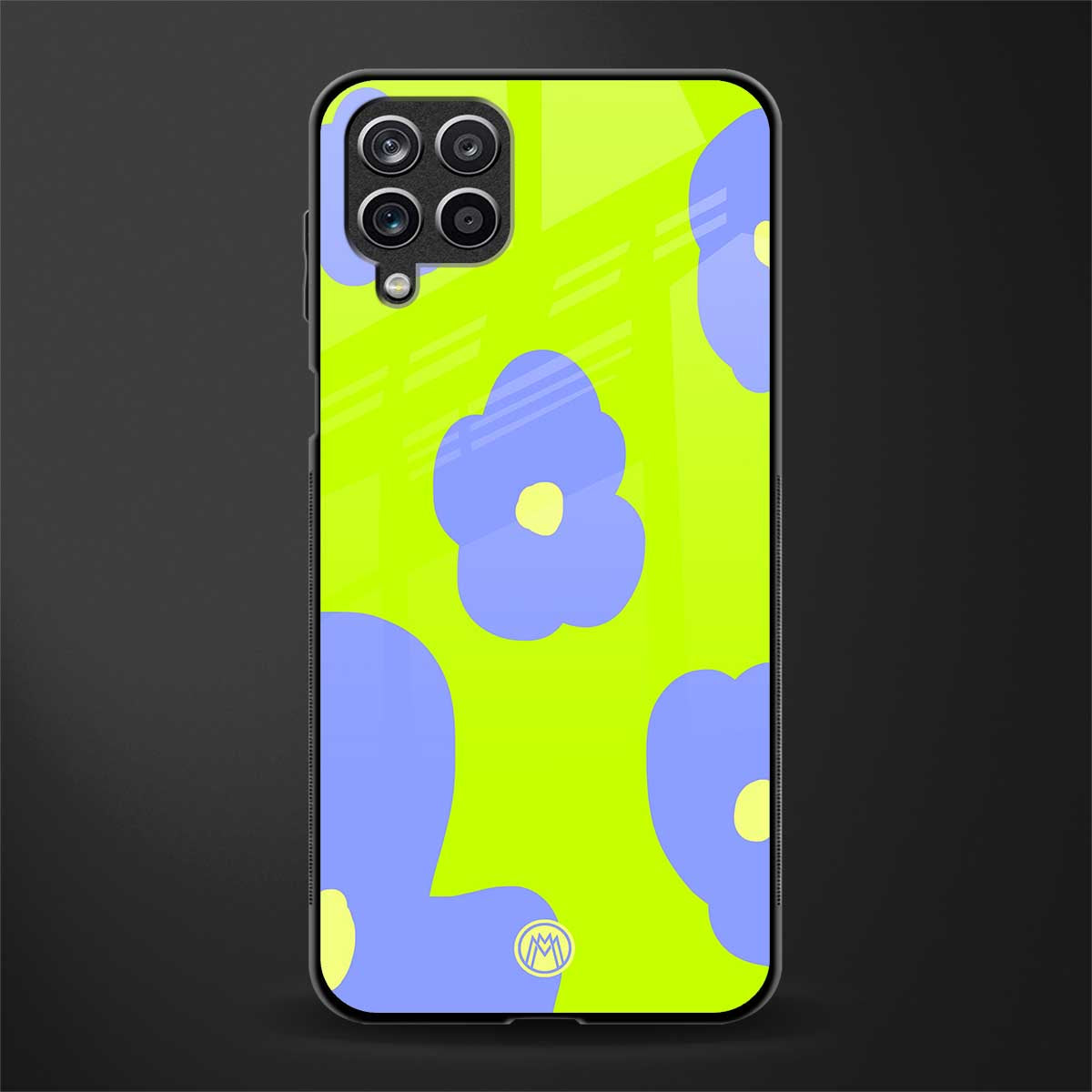 chartreuse arctic flowers back phone cover | glass case for samsung galaxy a22 4g