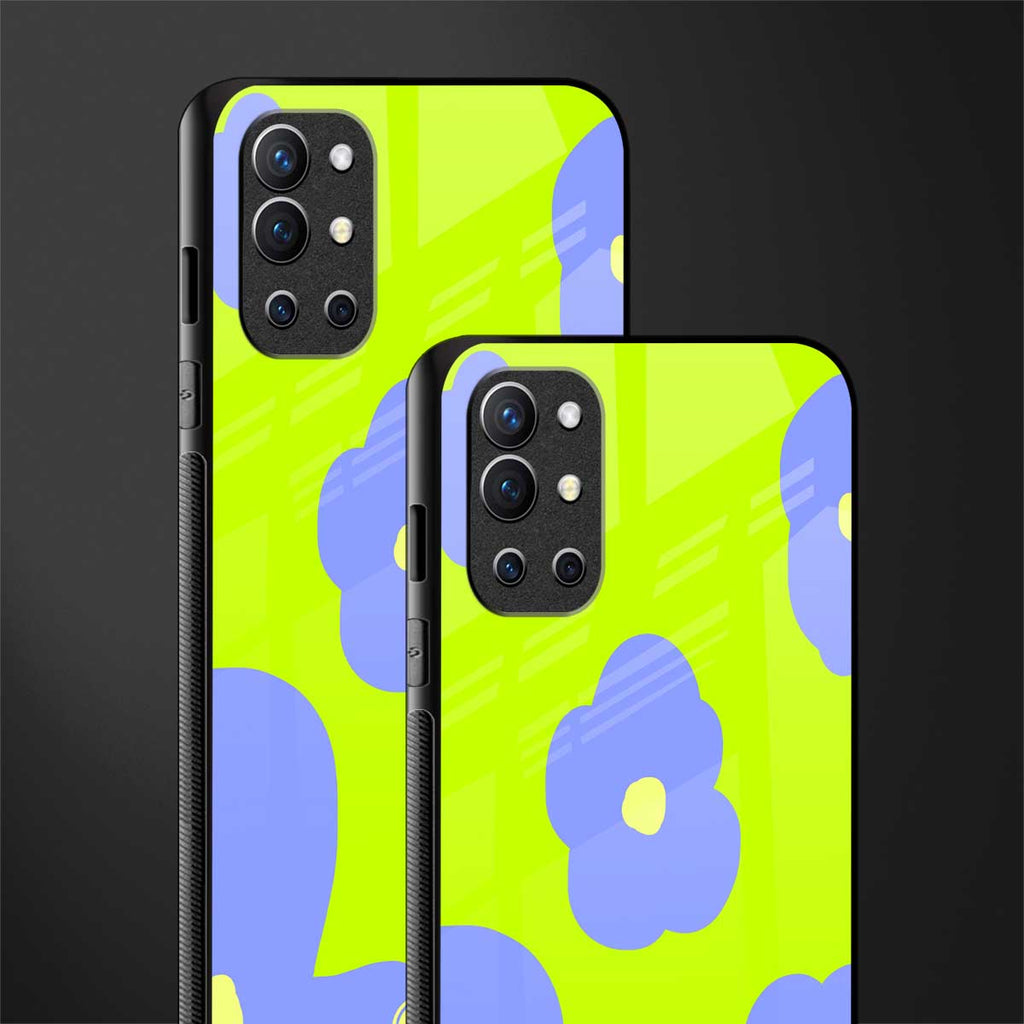 chartreuse arctic flowers glass case for oneplus 9r image-2
