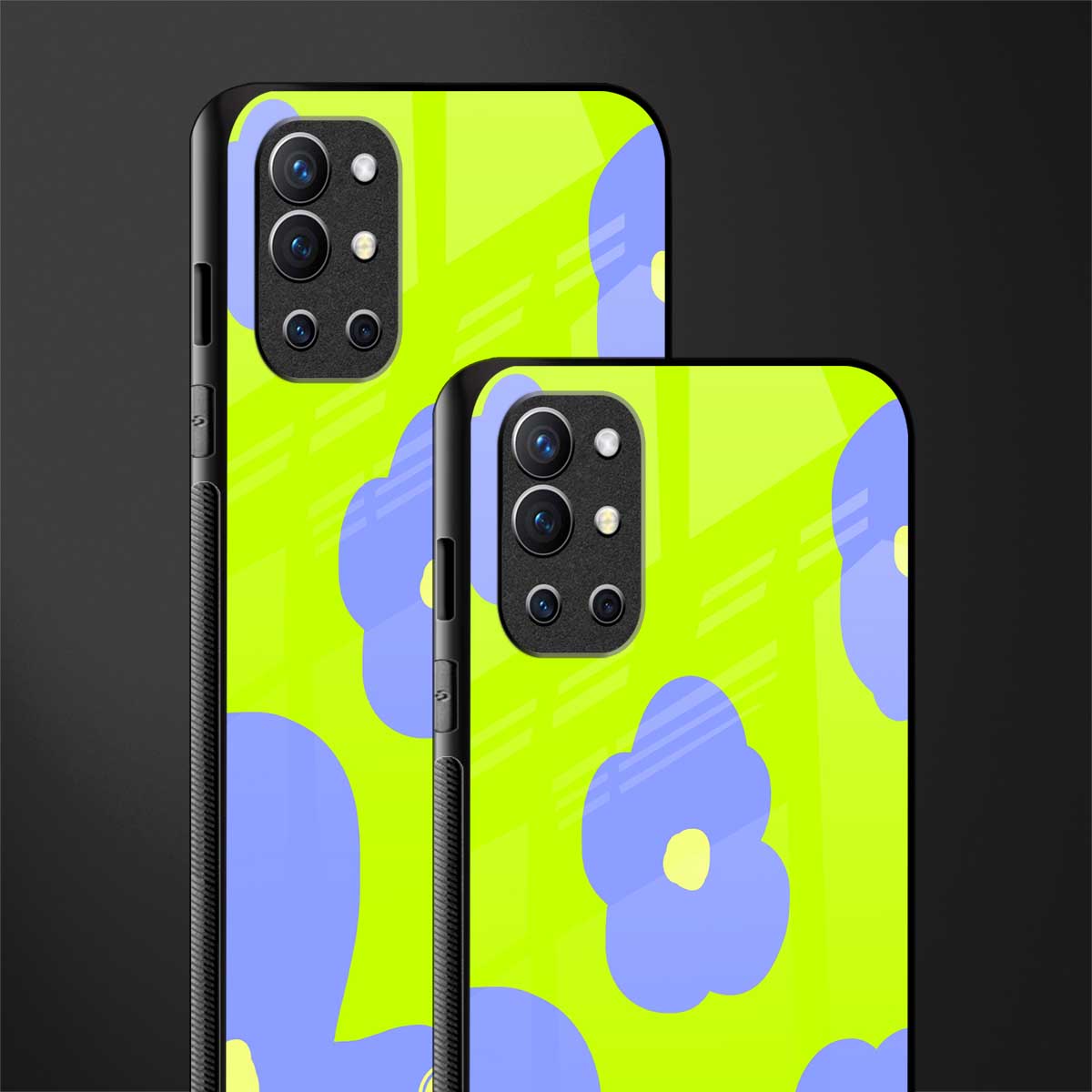 chartreuse arctic flowers glass case for oneplus 9r image-2