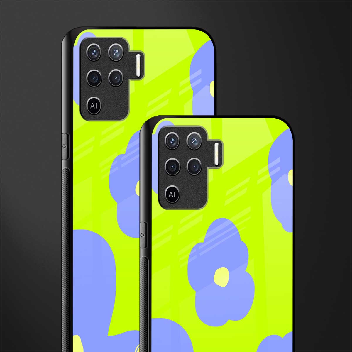 chartreuse arctic flowers glass case for oppo f19 pro image-2