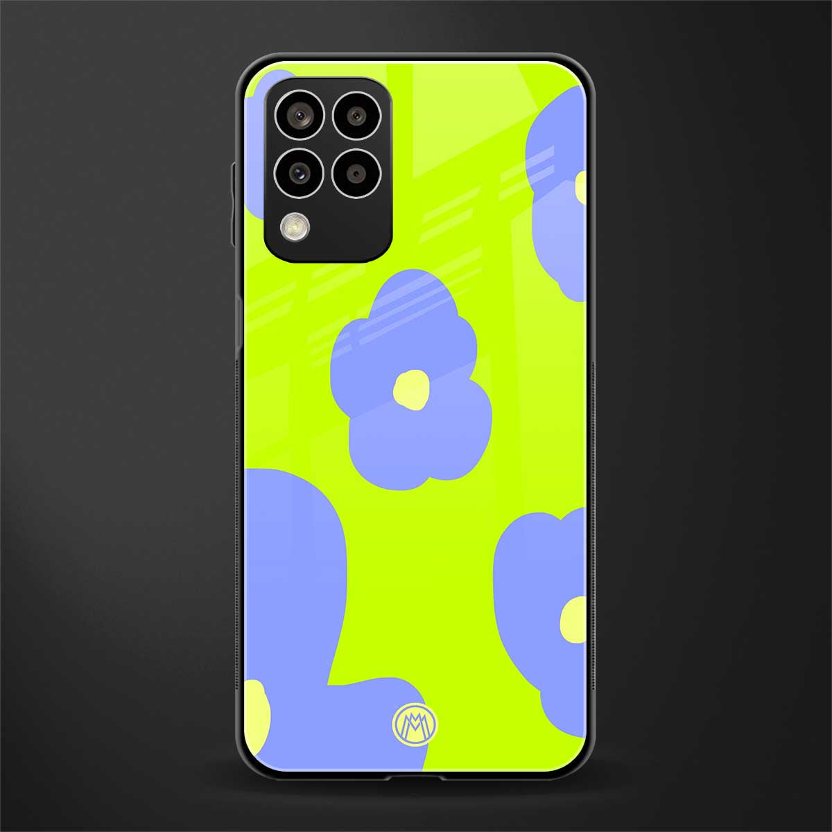chartreuse arctic flowers back phone cover | glass case for samsung galaxy m33 5g