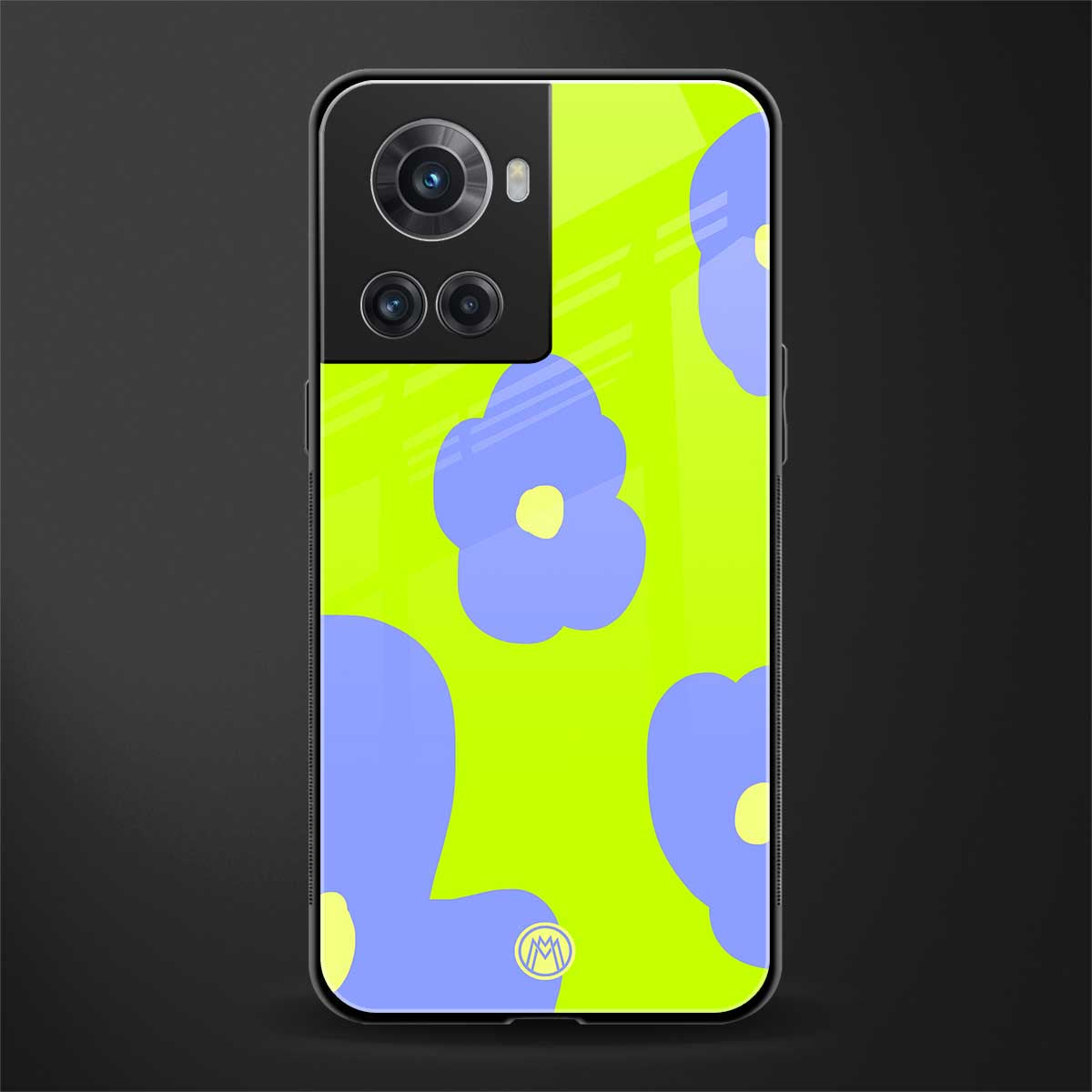 chartreuse arctic flowers back phone cover | glass case for oneplus 10r 5g
