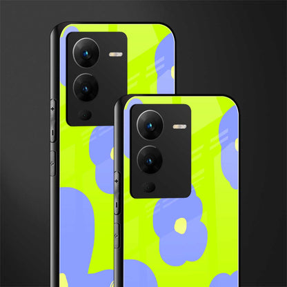chartreuse arctic flowers back phone cover | glass case for vivo v25 pro 5g
