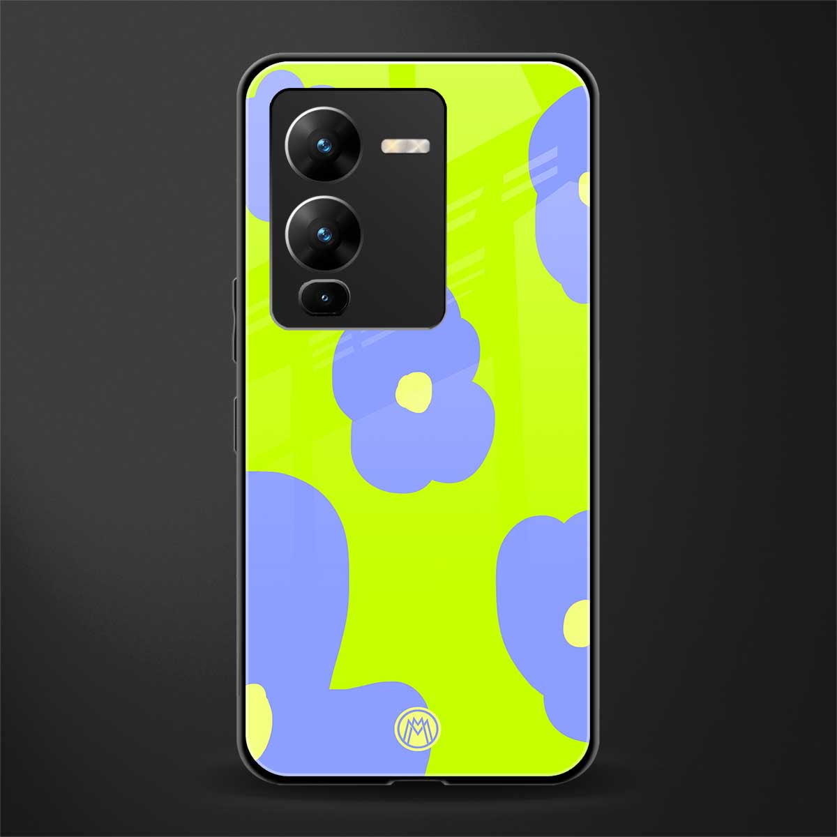 chartreuse arctic flowers back phone cover | glass case for vivo v25 pro 5g