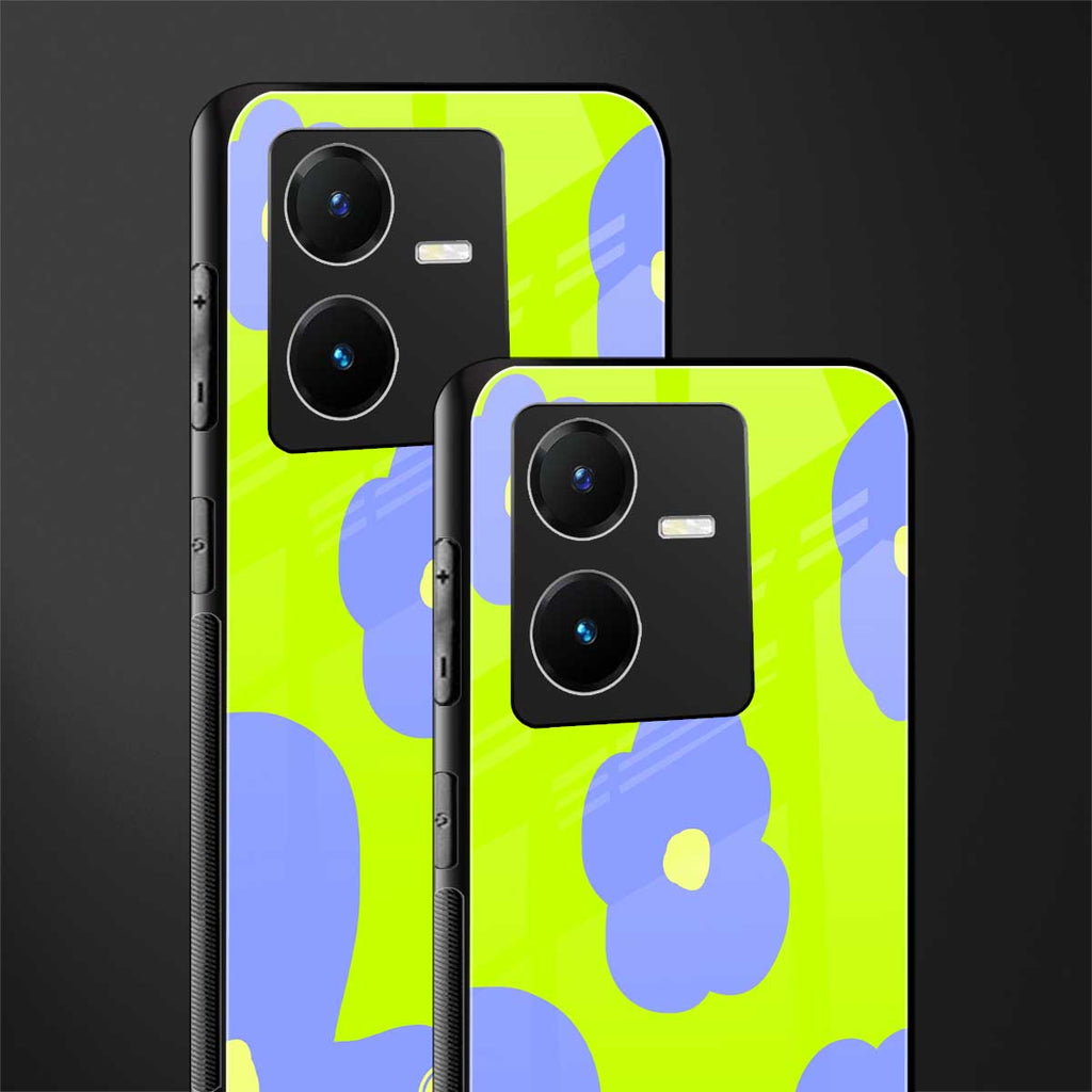 chartreuse arctic flowers back phone cover | glass case for vivo y22