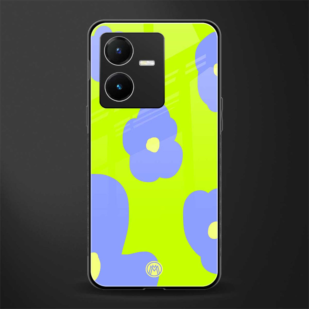 chartreuse arctic flowers back phone cover | glass case for vivo y22