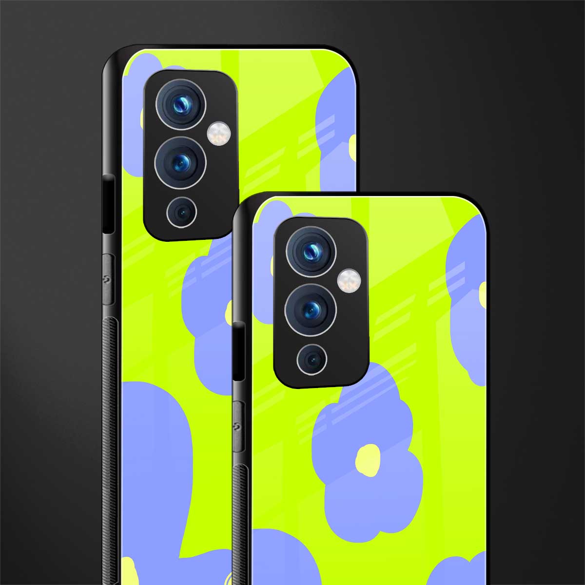chartreuse arctic flowers back phone cover | glass case for oneplus 9