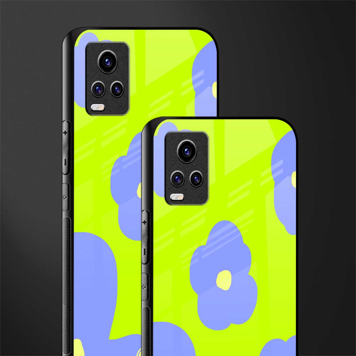 chartreuse arctic flowers back phone cover | glass case for vivo v21e 4g