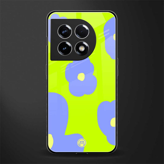 chartreuse arctic flowers back phone cover | glass case for oneplus 11