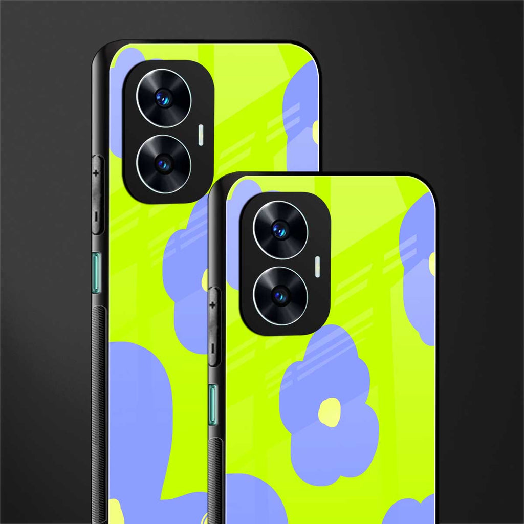 chartreuse arctic flowers back phone cover | glass case for realme c55