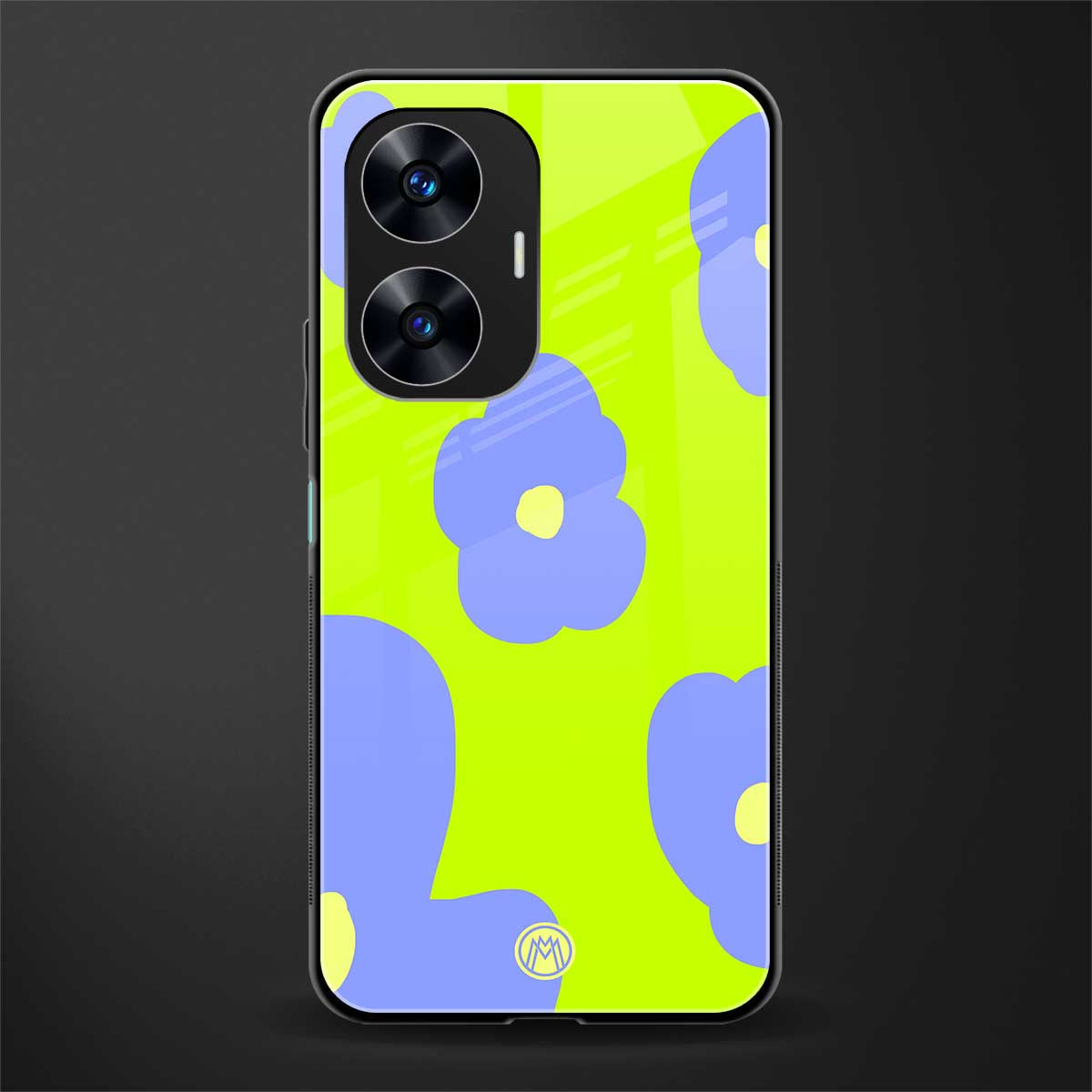 chartreuse arctic flowers back phone cover | glass case for realme c55