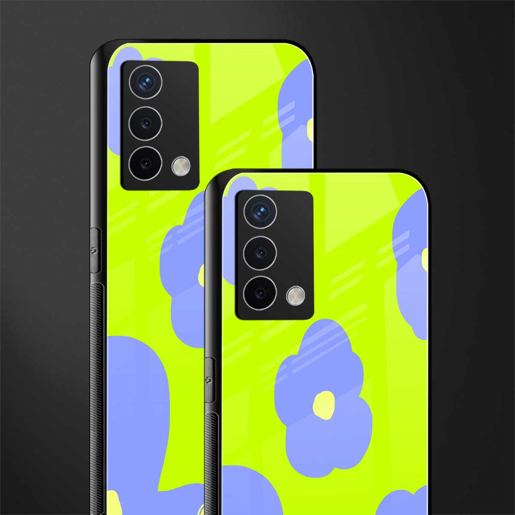 chartreuse arctic flowers back phone cover | glass case for oppo a74 4g