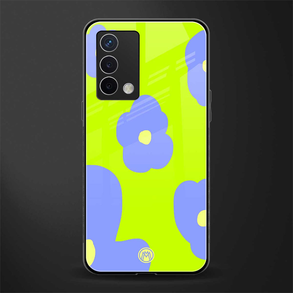chartreuse arctic flowers back phone cover | glass case for oppo a74 4g