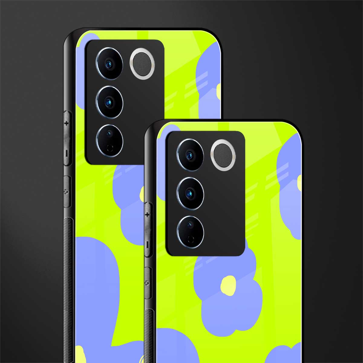 chartreuse arctic flowers back phone cover | glass case for vivo v27 pro 5g