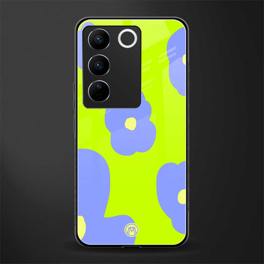 chartreuse arctic flowers back phone cover | glass case for vivo v27 pro 5g