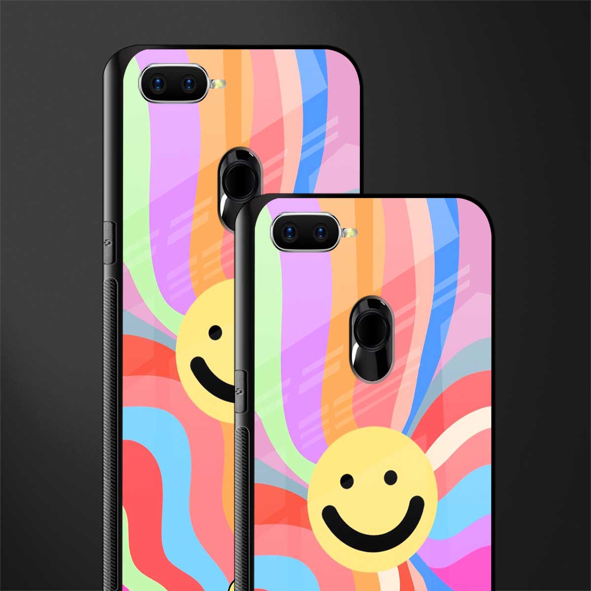 cheerful smiley glass case for oppo a5s image-2