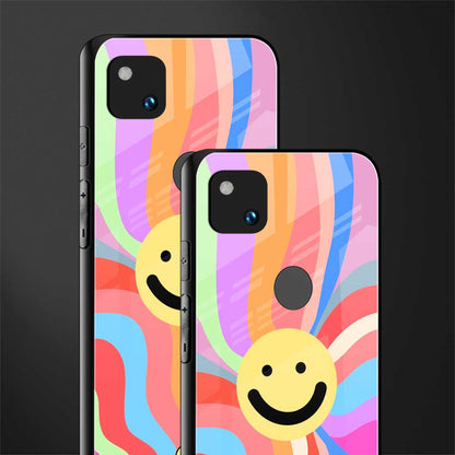 cheerful smiley back phone cover | glass case for google pixel 4a 4g