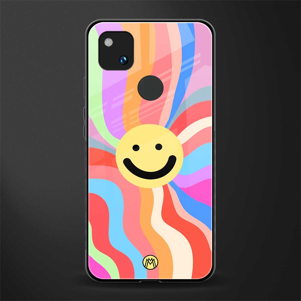 cheerful smiley back phone cover | glass case for google pixel 4a 4g