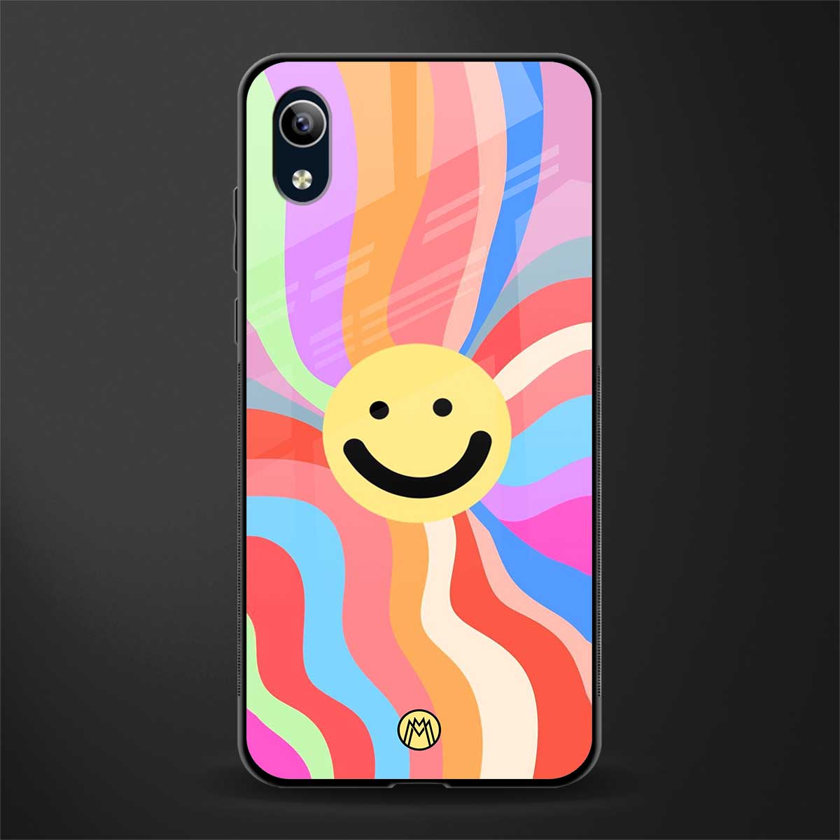 cheerful smiley glass case for vivo y1s without fingerprint image