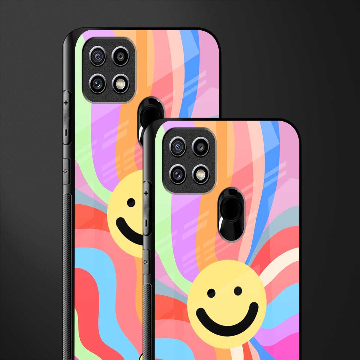 cheerful smiley glass case for oppo a15s image-2