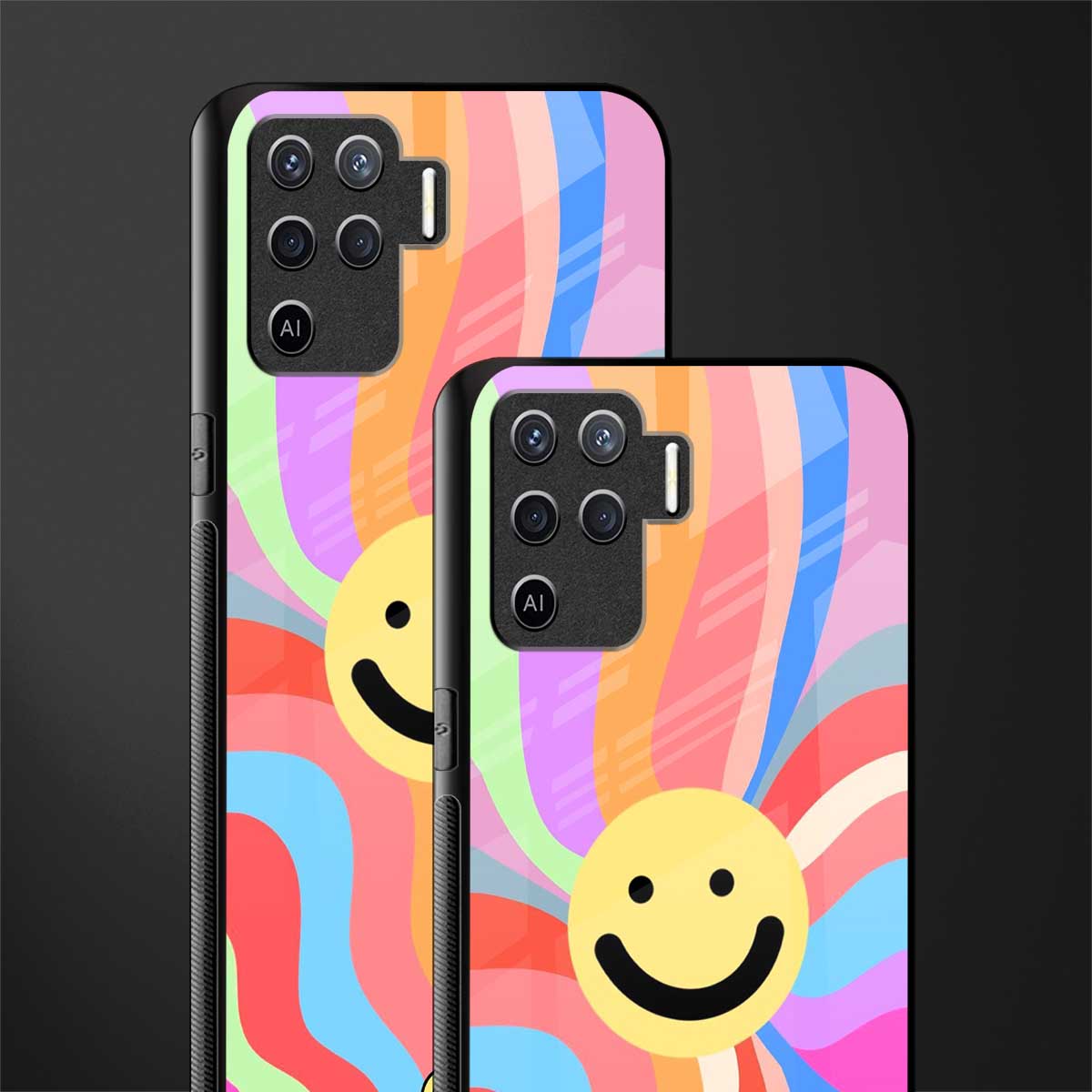 cheerful smiley glass case for oppo f19 pro image-2