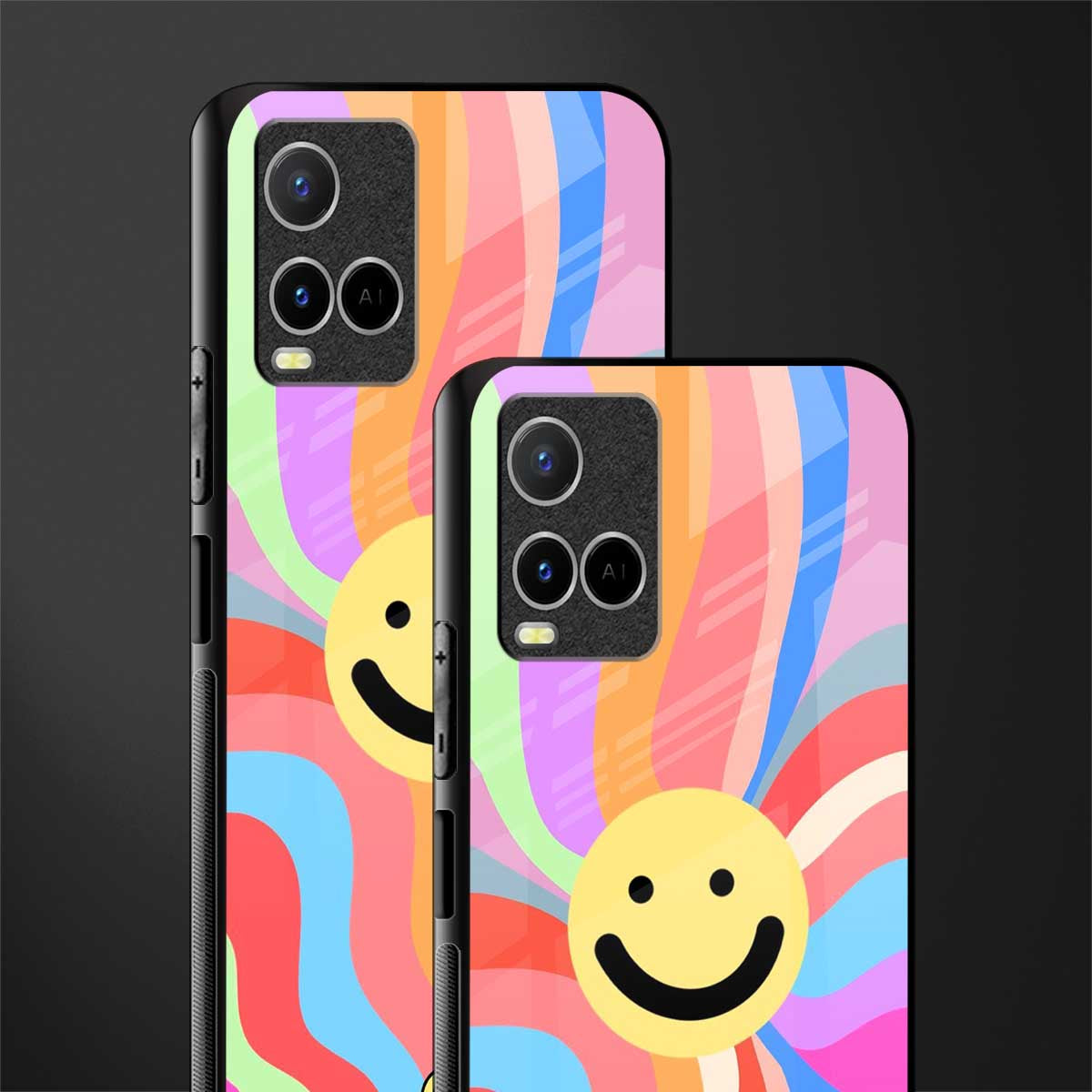 cheerful smiley glass case for vivo y21t image-2