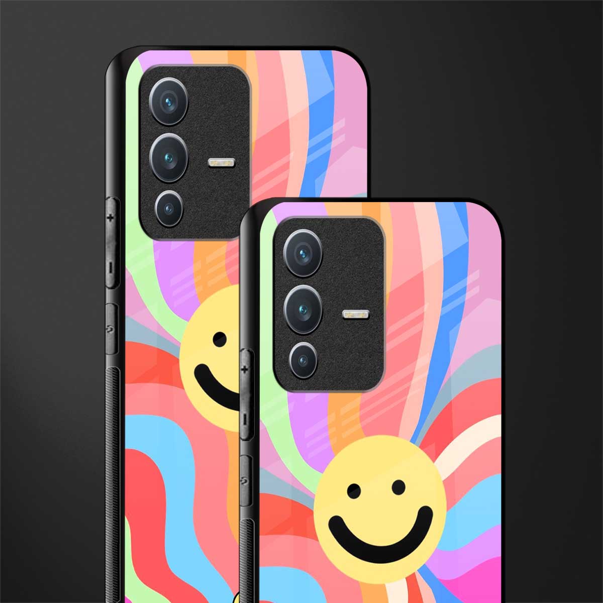 cheerful smiley glass case for vivo v23 5g image-2