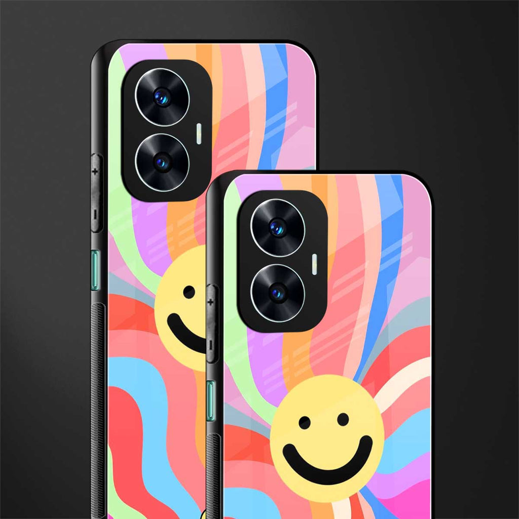 cheerful smiley back phone cover | glass case for realme c55
