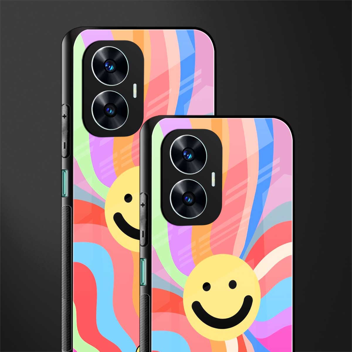 cheerful smiley back phone cover | glass case for realme c55