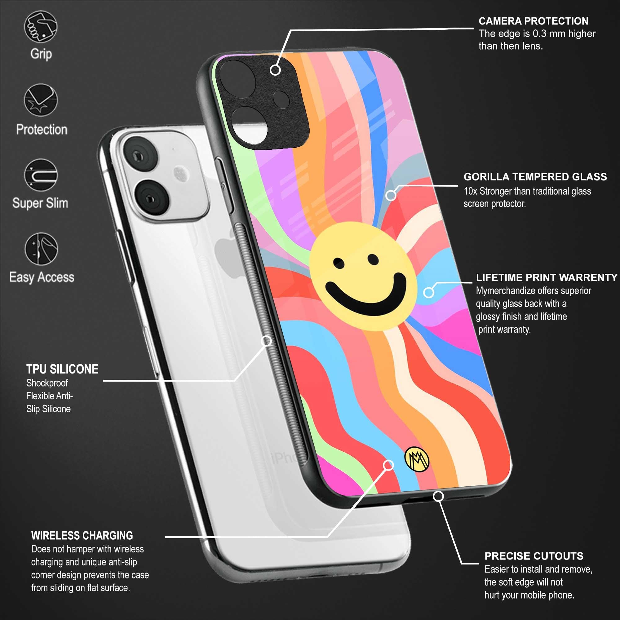 cheerful smiley glass case for oppo a54 image-4