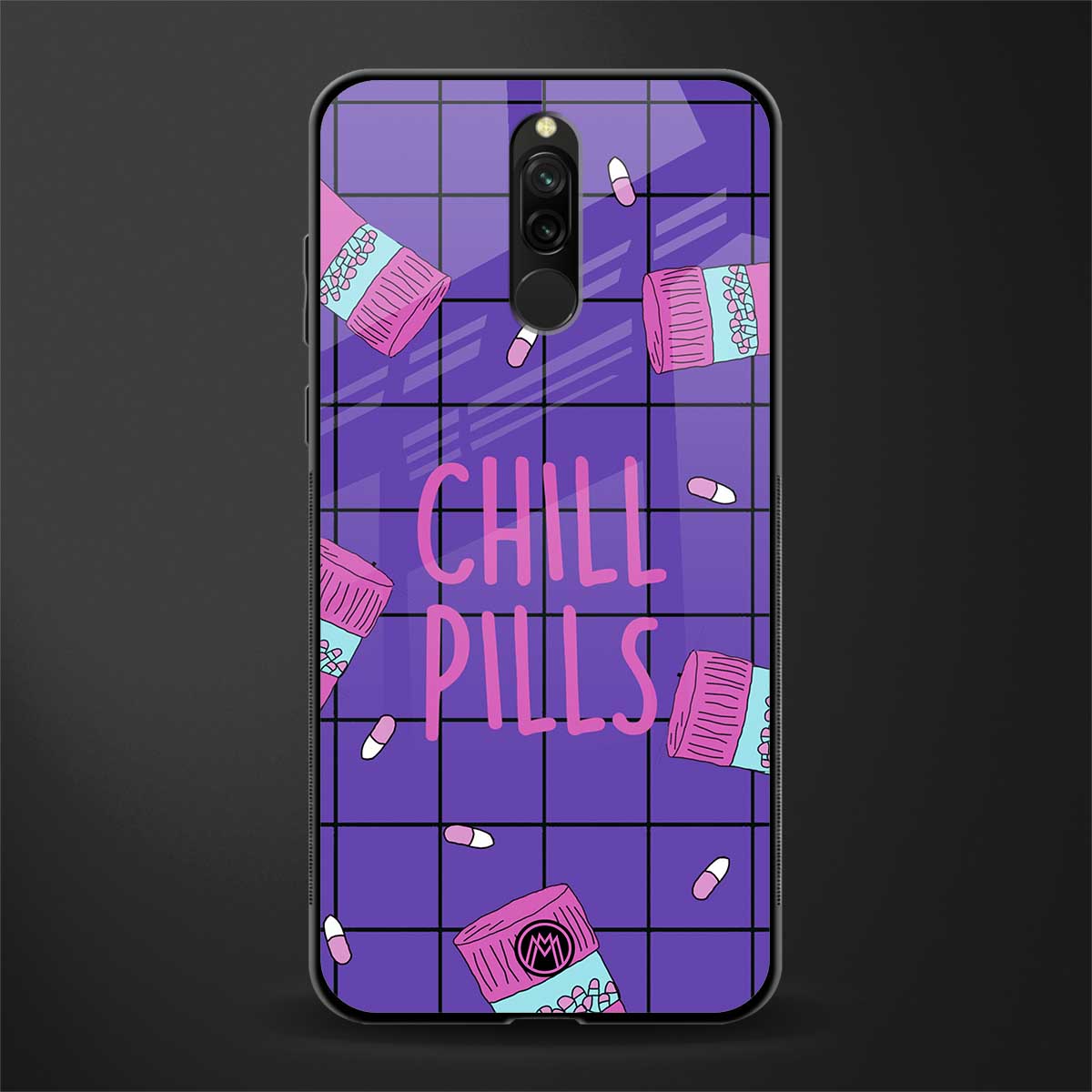 chill pills glass case for redmi 8 image