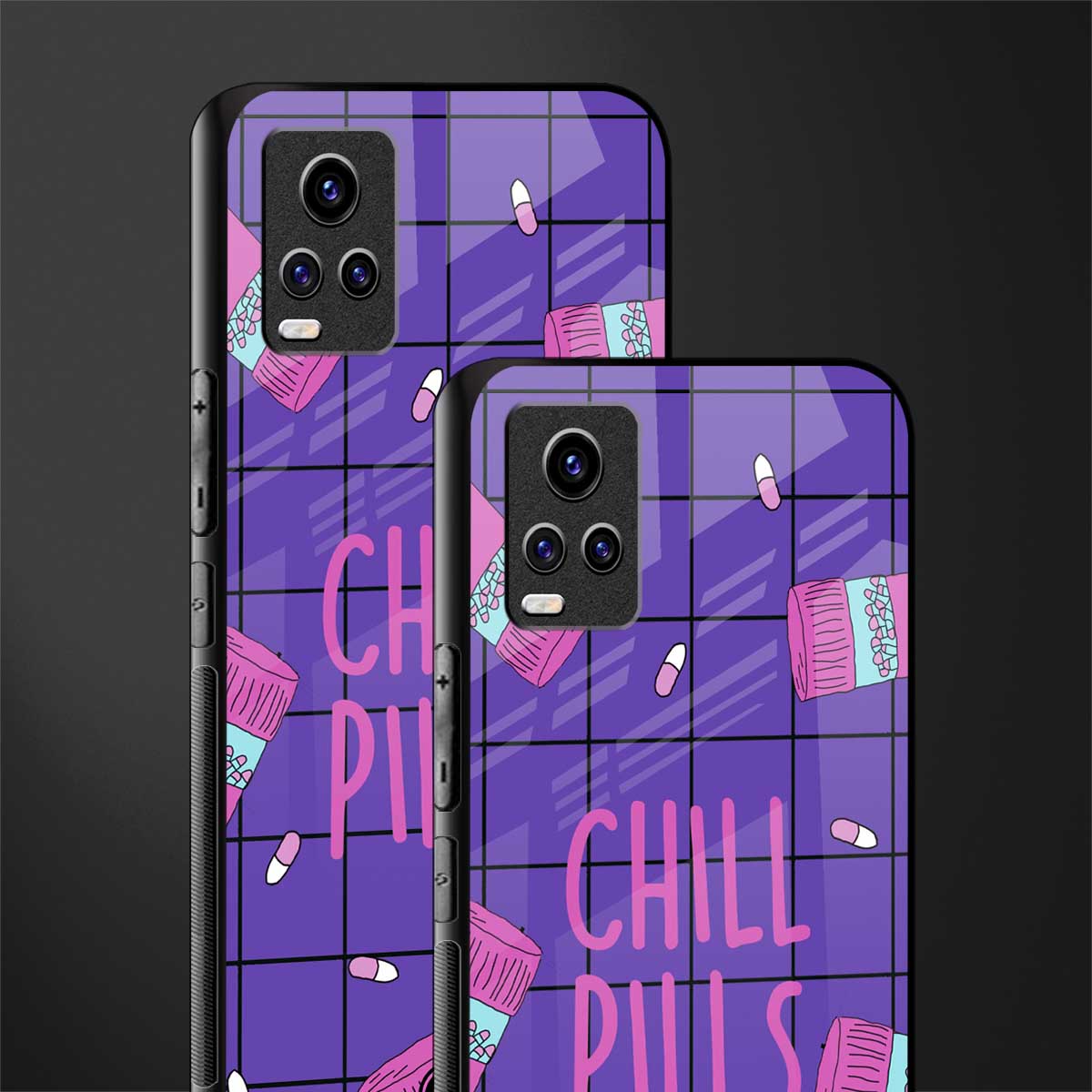 chill pills back phone cover | glass case for vivo y73