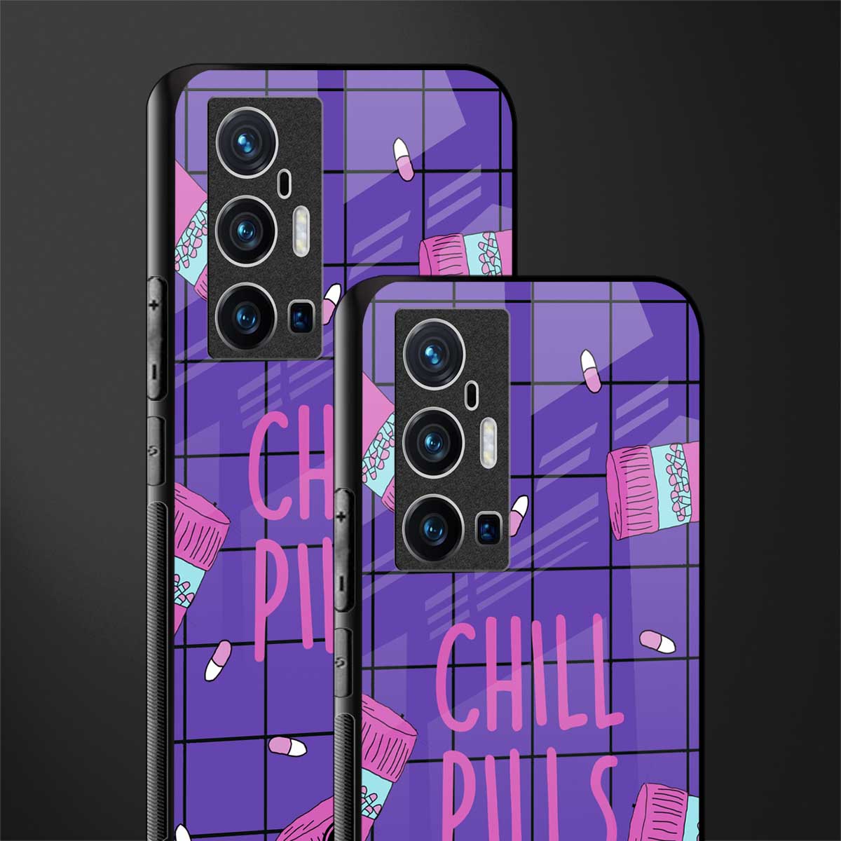 chill pills glass case for vivo x70 pro plus image-2