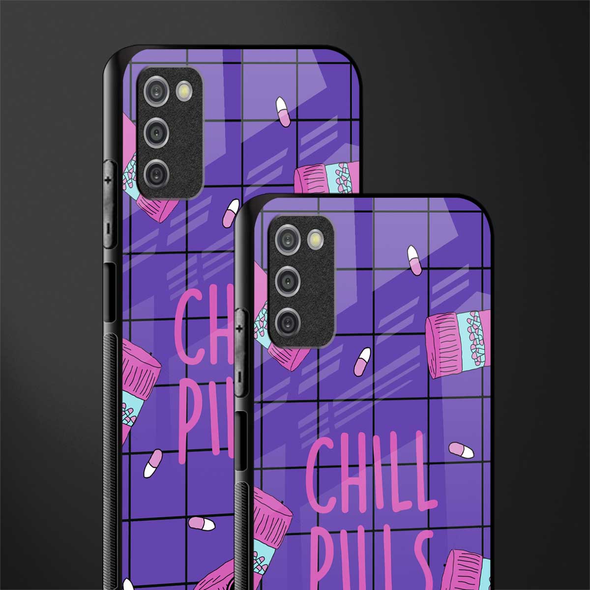 chill pills glass case for samsung galaxy a03s image-2