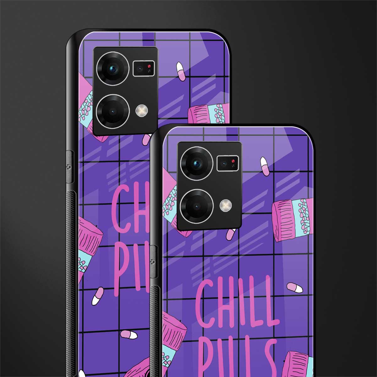 chill pills back phone cover | glass case for oppo f21 pro 4g
