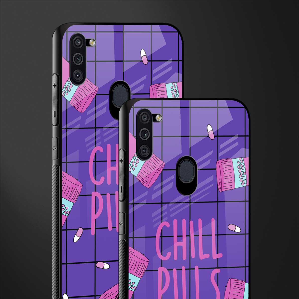 chill pills glass case for samsung a11 image-2