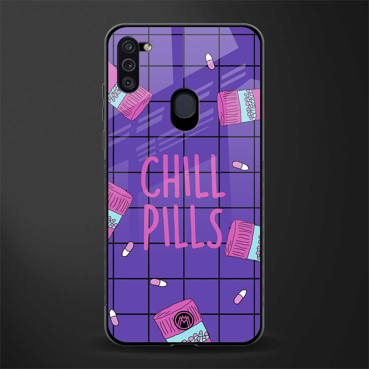 chill pills glass case for samsung galaxy m11 image