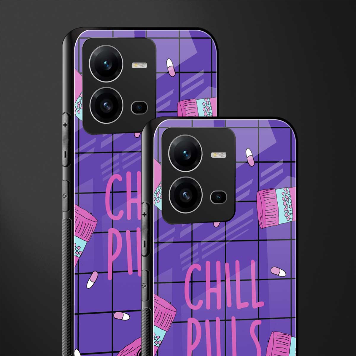 chill pills back phone cover | glass case for vivo v25-5g
