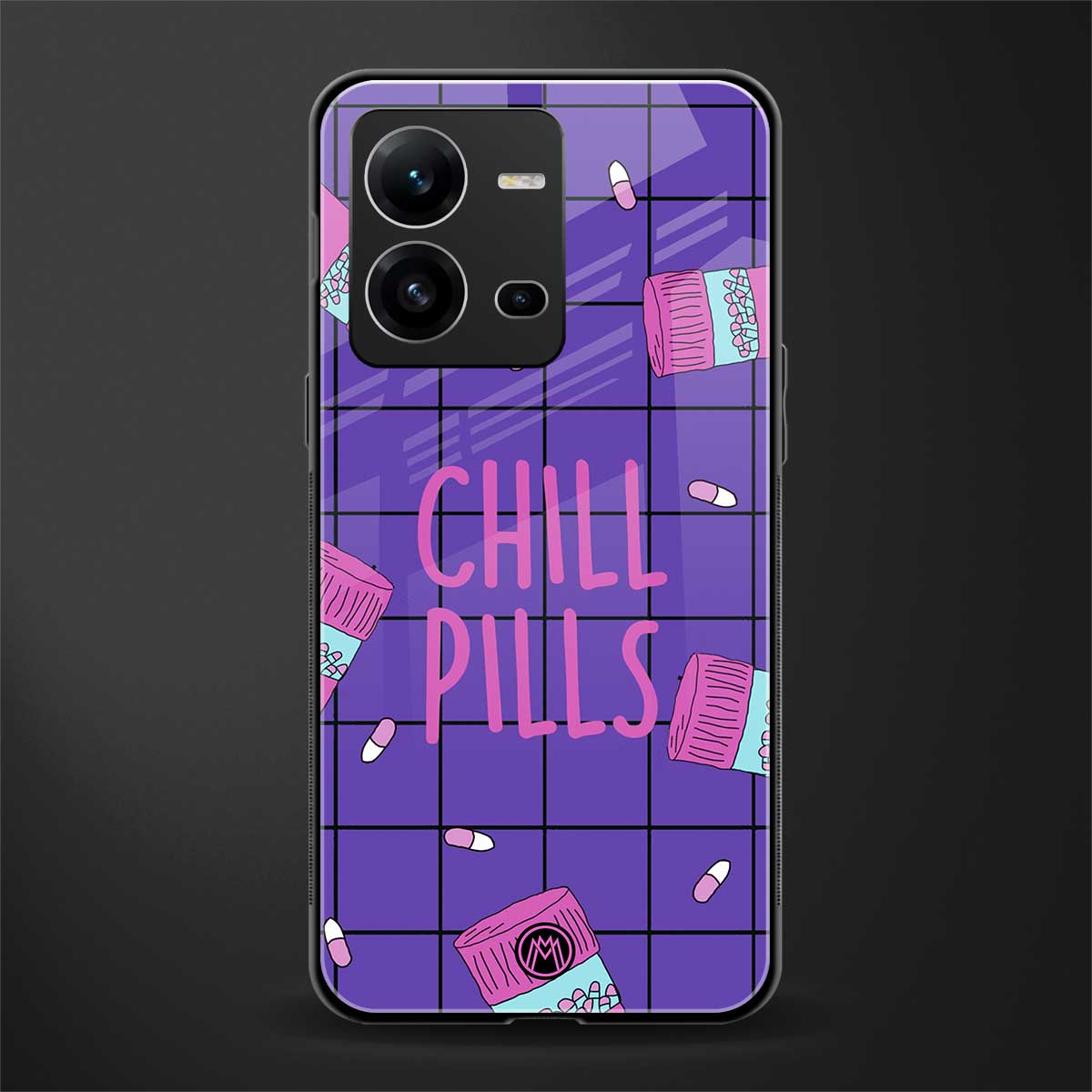 chill pills back phone cover | glass case for vivo v25-5g