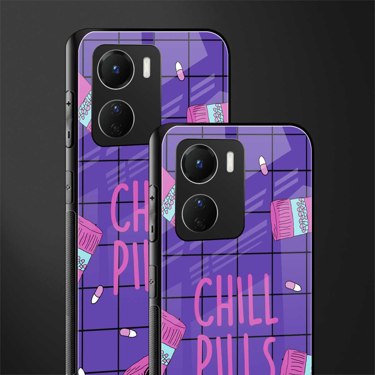 chill pills back phone cover | glass case for vivo y16
