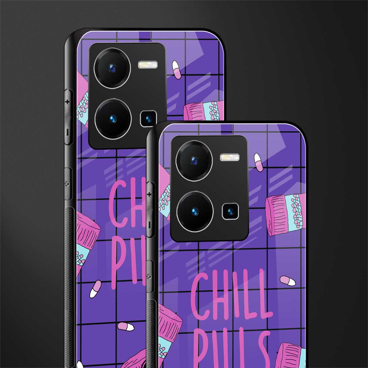 chill pills back phone cover | glass case for vivo y35 4g