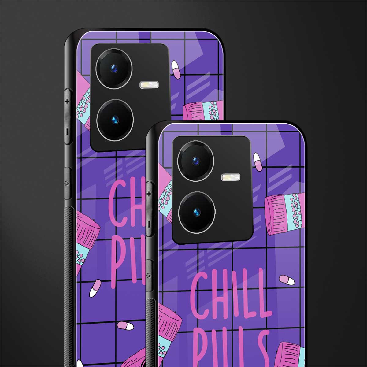 chill pills back phone cover | glass case for vivo y22