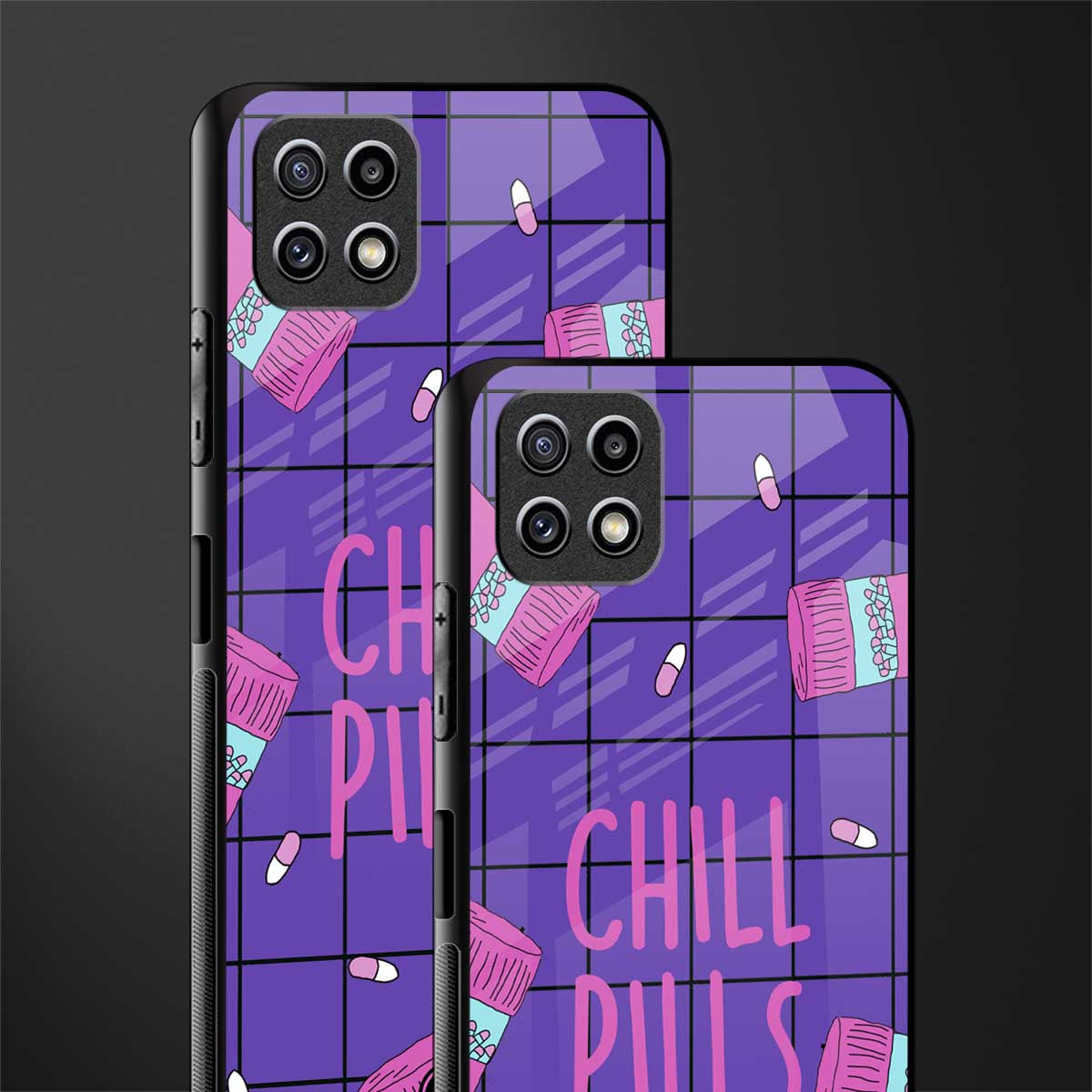 chill pills back phone cover | glass case for samsung galaxy f42